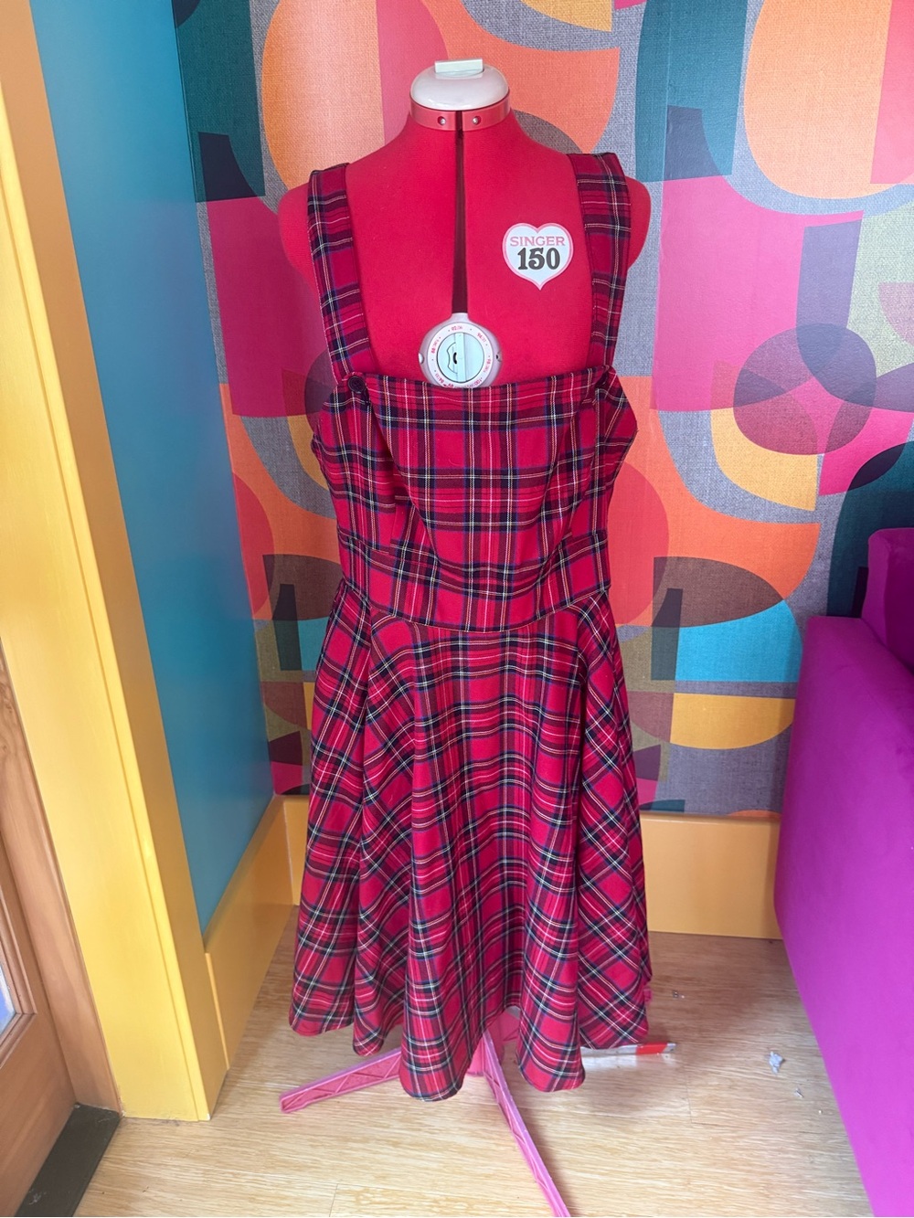 Hell Bunny Red Tartan Pinafore Dress